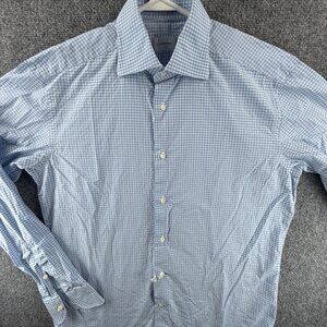 Ermenegildo Zegna All Cotton Turkey 15.5 Check Blue Button Up Mens Shirt Spread